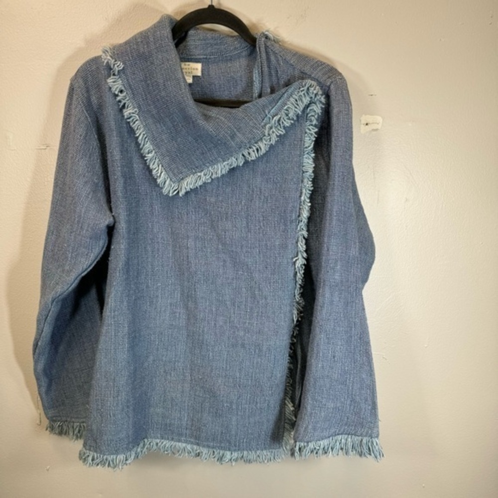 nepalese 100% cotton wrap sweater blue fringe Nepal hand knit jacket large loose